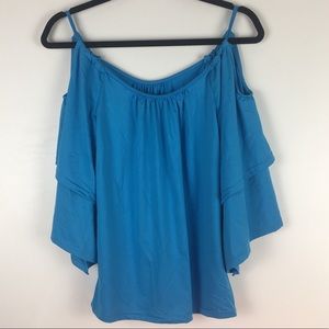 Open Shoulder Blue Shirt Women’s Medium